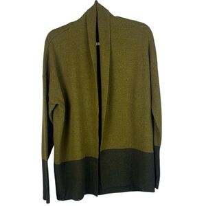 Cynthia Rowley Active Cotton Blend Olive Charcoal Knit Open Front Large Cardigan